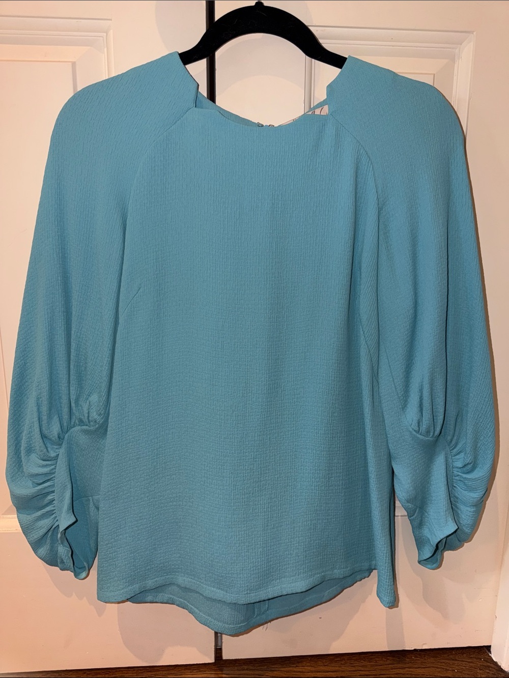 Lela Rose Blue Balloon-Sleeve Top